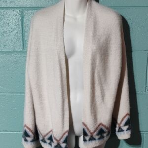 Cozy Cream and Blue Furry Women's Cardigan